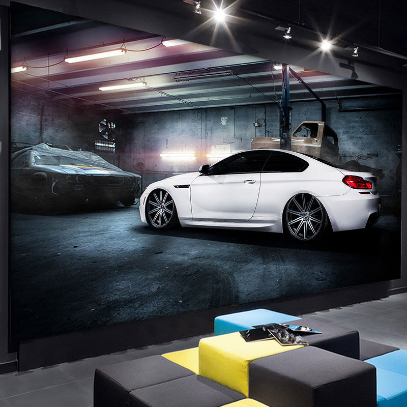 Decorazione murale originale per auto e fabbrica, decorazione da parete per negozio di auto da parete bianca e blu, dimensioni personalizzate disponibili