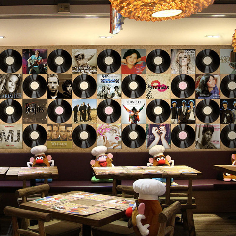 Decorative Cassette and Grid Mural Wallpaper Non-Woven Fabric Nostalgic Wall Covering for Bar