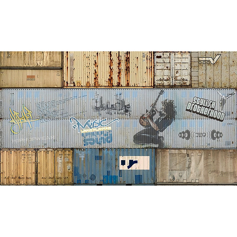 Extra Large Vintage Wall Decor Blue Container and Music Mural, Custom Size Available