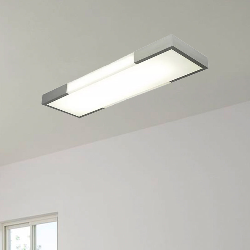 8"/15" Wide Simplicity Rectangular Flush Mount Lamp Metal 24.5"/35.5" Long Led Cloakroom Flush Light Fixture in Black/Silver