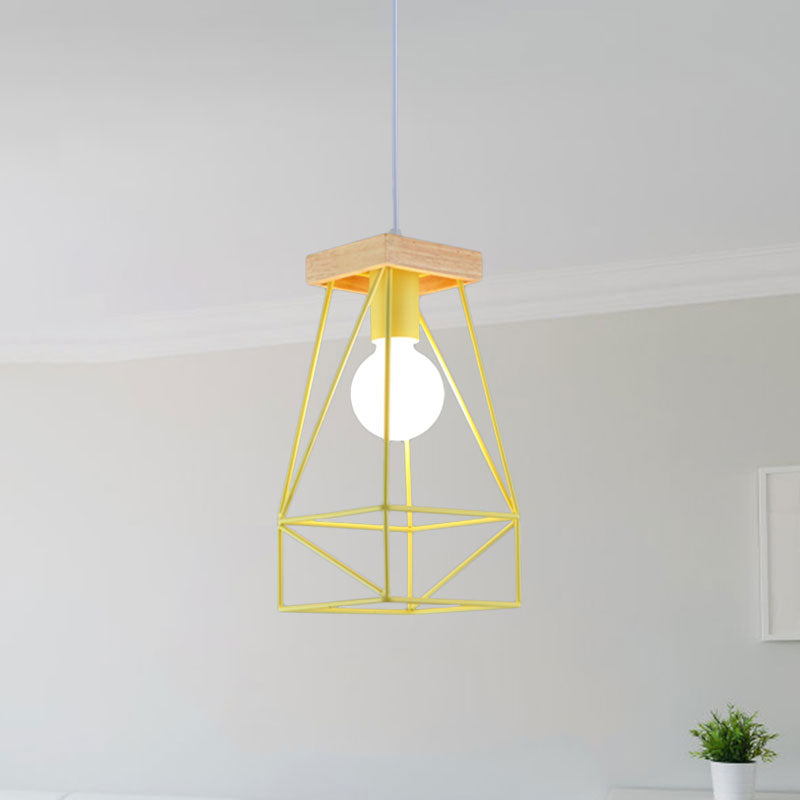Metal Cage Shade Pendant Light Modern Nordic 1 Head Living Room Ceiling Light Fixture in Black/Blue