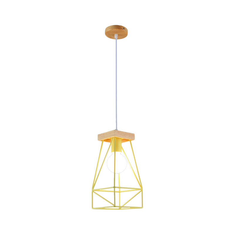 Metal Cage Shade Pendant Light Modern Nordic 1 Head Living Room Ceiling Light Fixture in Black/Blue