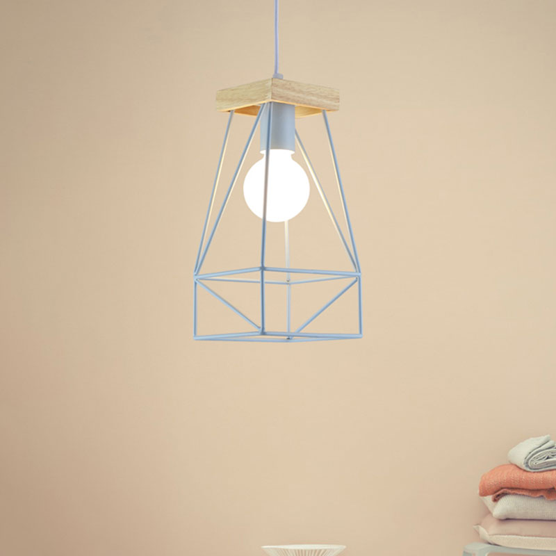 Metal Cage Shade Pendant Light Modern Nordic 1 Head Living Room Ceiling Light Fixture in Black/Blue