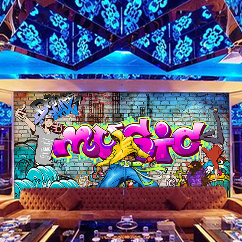 Street Graffiti Mural Wallpaper in Multi-Color, Industrial Wall Decor for Coffee Shop