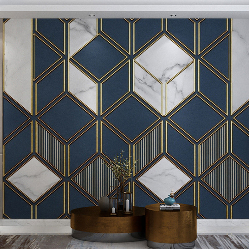 Whole Illustration Modern Mural Wallpaper for Coffee Shop with Quatrefoil Design in Dark Blue