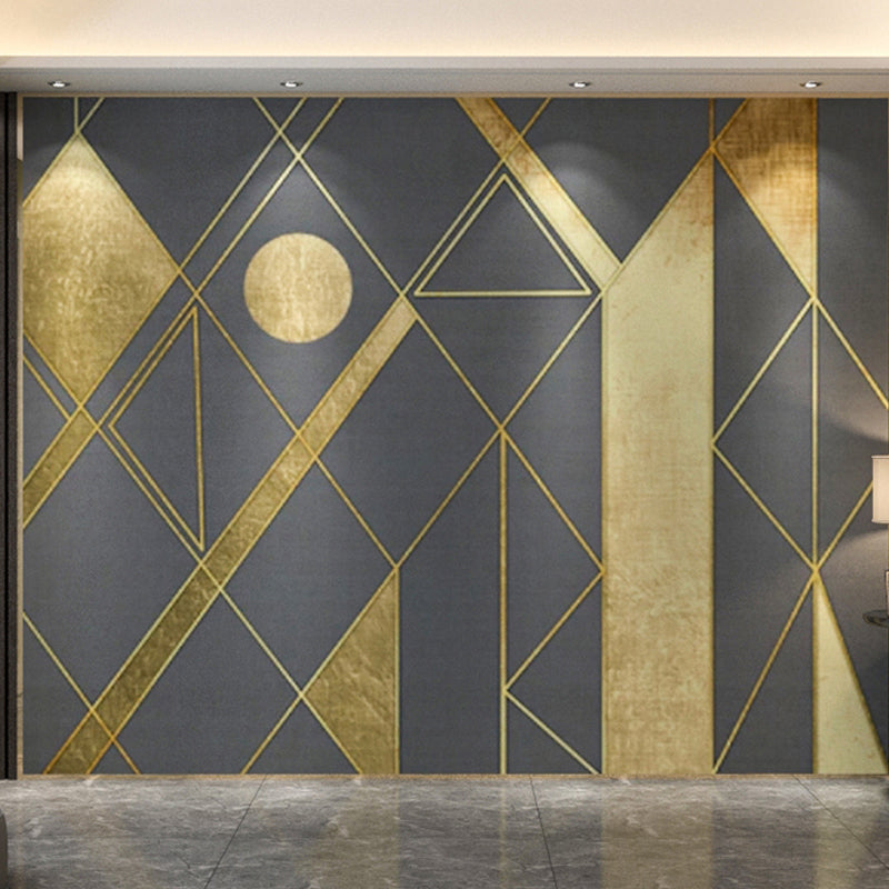 Big Scandinavian Mural Wallpaper Gold and Grey Geometries Wall Art, Made to Measure