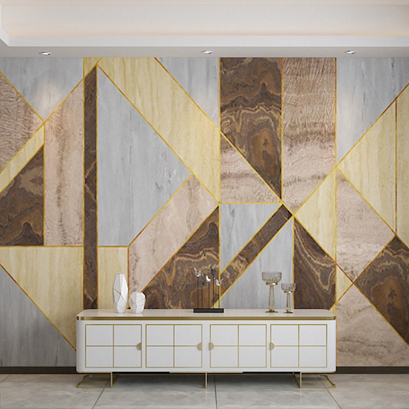 Simple Geometries Mural for Living Room Bedroom Wall Decor in Grey and Yellow, Made to Measure