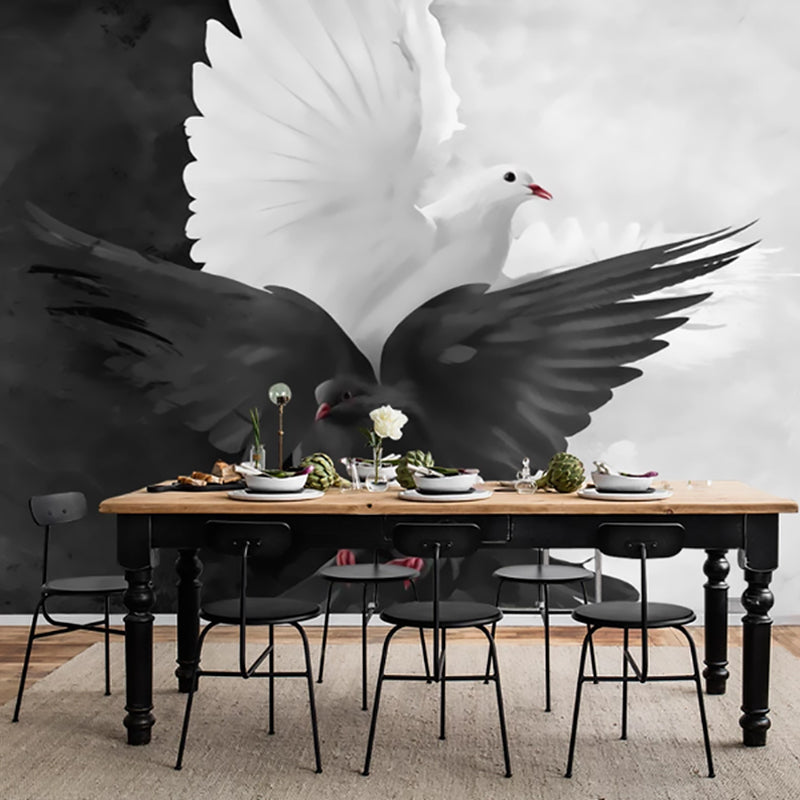 Black and White Modern Mural Wallpaper Personalized Pigeon Wall Art for Accent Wall