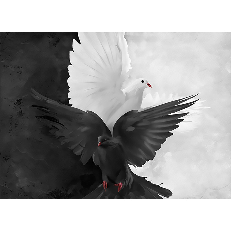 Black and White Modern Mural Wallpaper Personalized Pigeon Wall Art for Accent Wall