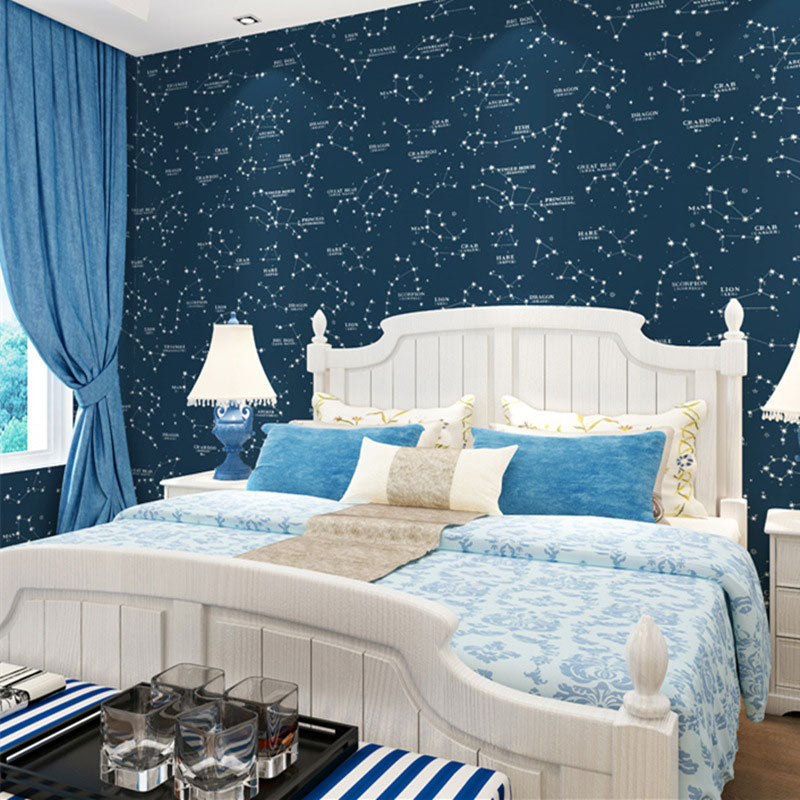 Décoration murale contemporaine horoscope pour chambre de garçon, papier peint 31'L x 20,5"W de couleur bleue