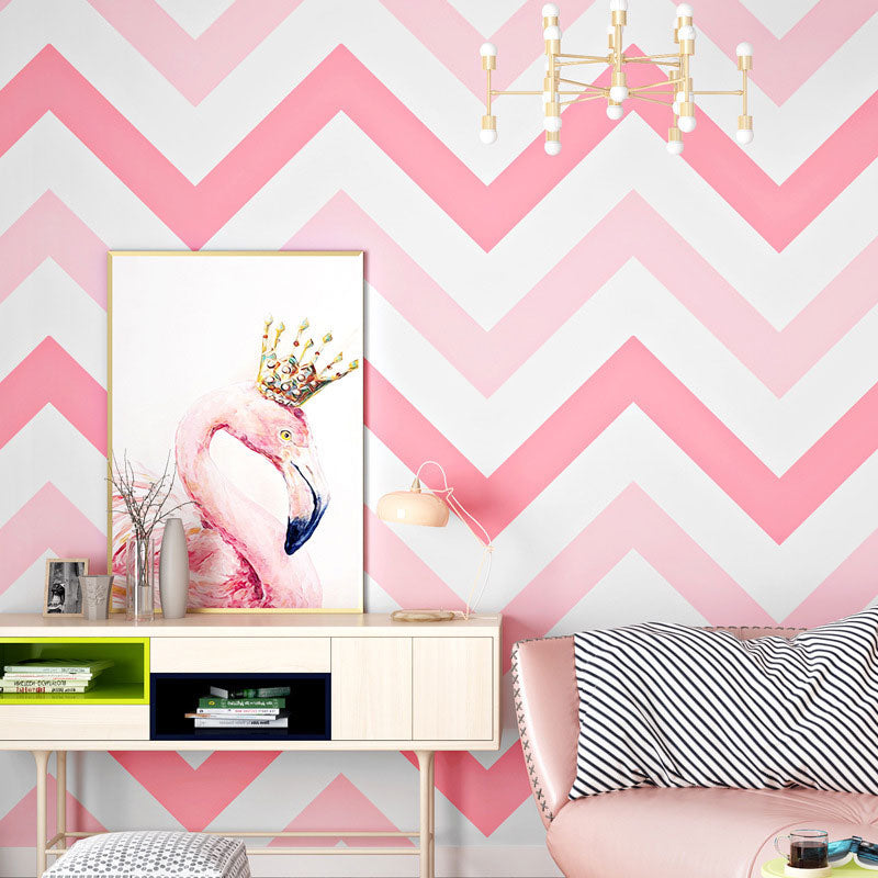 Waving Geometries Wallpaper Toll in Light Color, Contemporary Wall Decor for Children's Bedroom