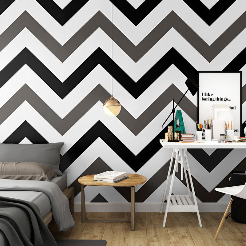 Waving Geometries Wallpaper Toll in Light Color, Contemporary Wall Decor for Children's Bedroom