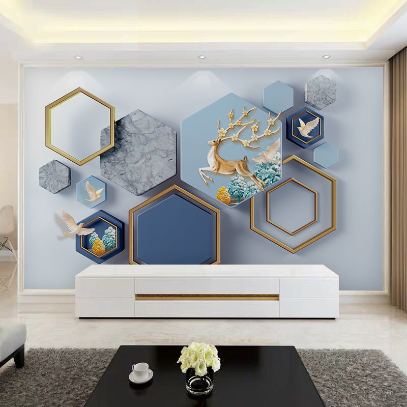 Decorative Hexagon Wall Covering Non-Woven Fabric Wall Mural for Cafe