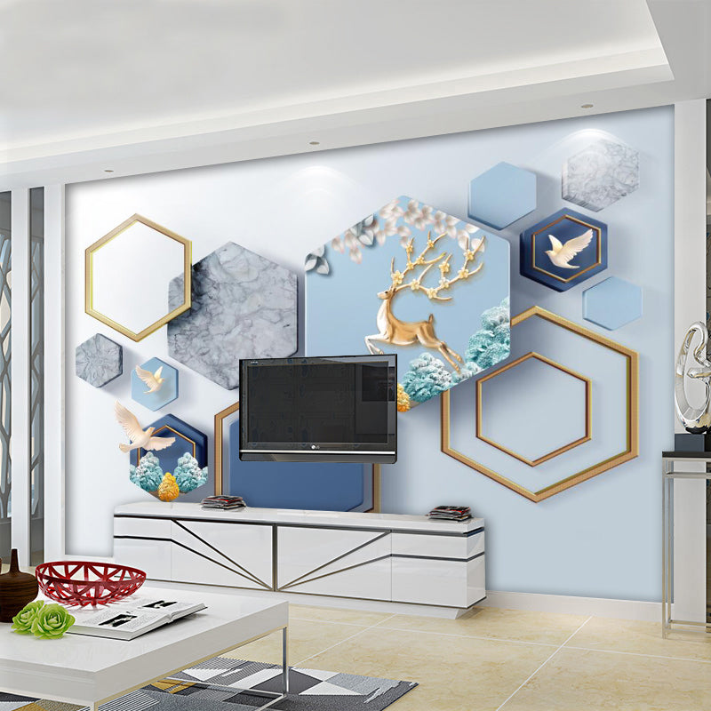 Decorative Hexagon Wall Covering Non-Woven Fabric Wall Mural for Cafe