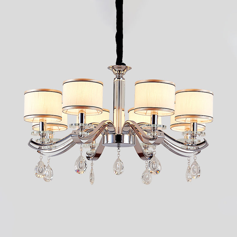 Chrom Finish 8 Lampenlampenleuchter Licht Modernismus Metallisch gebogener Armanhänger mit kleinem Schlagzeugstoffschatten