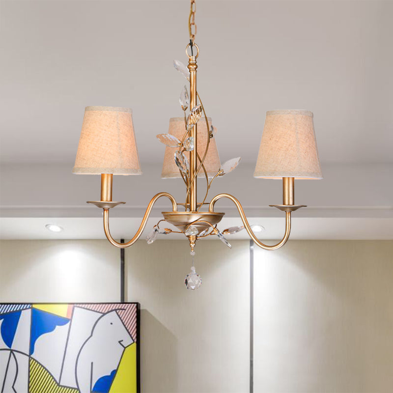 3 lumières suspendues à l'éclairage traditionnel à facette à facette à facette lampe en cristal en or avec une nuance de jute en baril