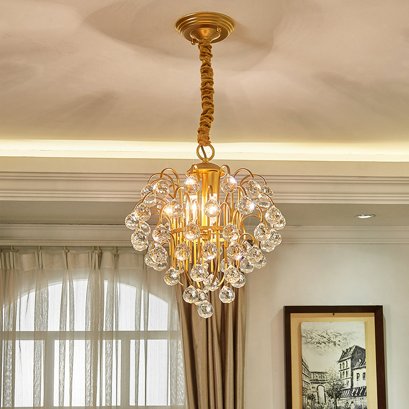 3 ampoules Crystal Orb Pendule Light Countryside Gold Grape Forme salon Plafond Plafond Chandelier