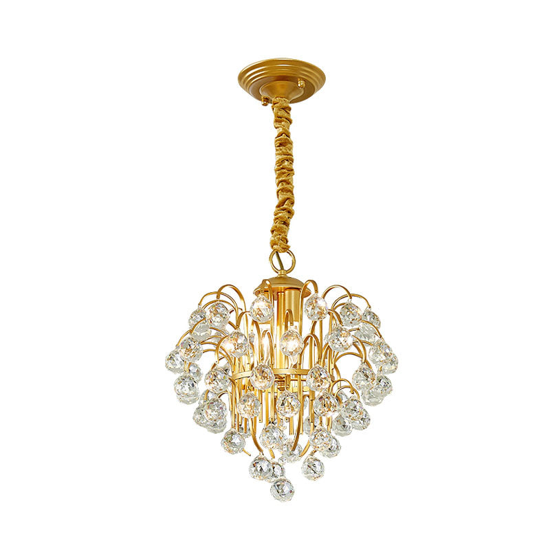 3 ampoules Crystal Orb Pendule Light Countryside Gold Grape Forme salon Plafond Plafond Chandelier