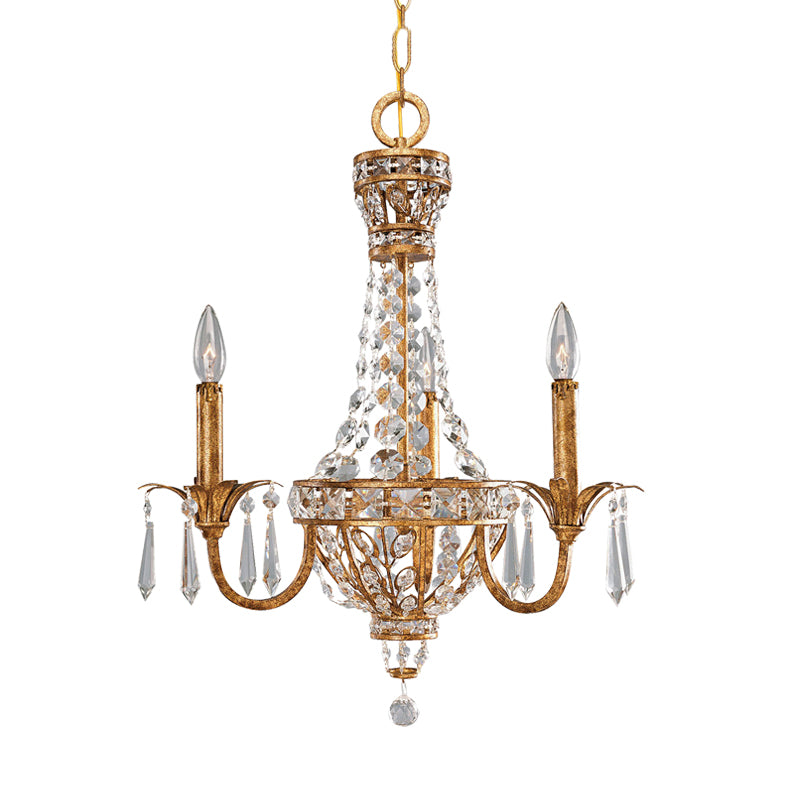 Retro Candelabra Chandelier Pendant Light 3-Head Metal Hanging Lamp Kit with Crystal Accent in Rust