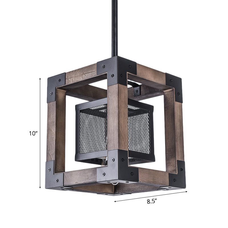 Braunes Drahtgitter anheizt helles Industrialmetall Ein Glühbirnenhänge -Lampe mit quadratischem Schatten