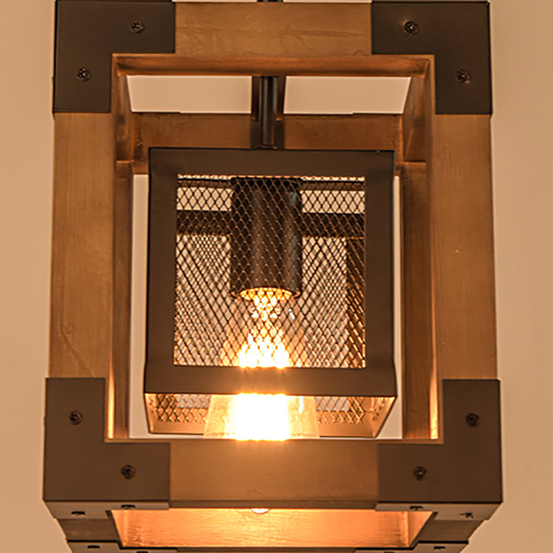 Braunes Drahtgitter anheizt helles Industrialmetall Ein Glühbirnenhänge -Lampe mit quadratischem Schatten