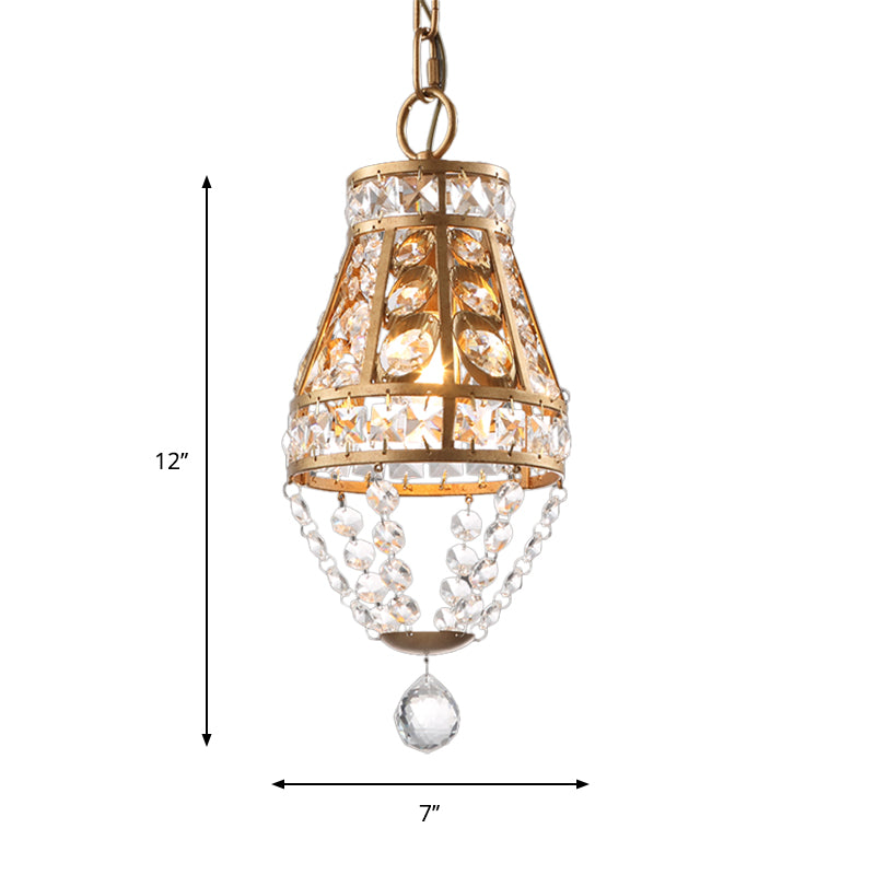 Gold Finish 1-Head Pendant Lighting Farmhouse Faceted Crystal Conic Suspension Lamp for Restaurant