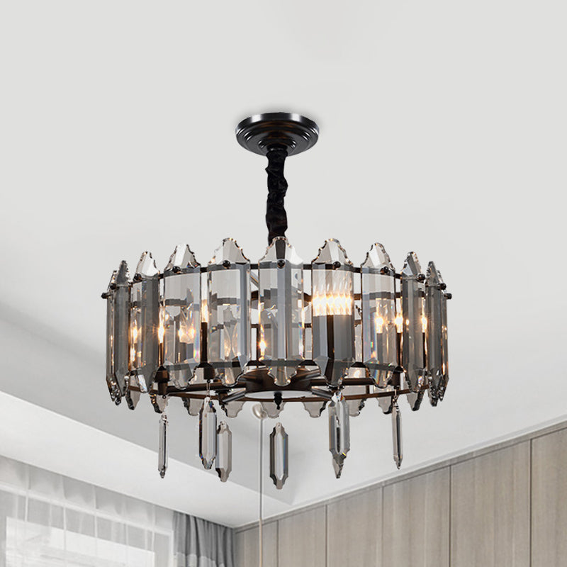 Lampadario a soffitto della camera da letto circolare moderna Crystal 6 teste Black sospeso Luce a sospensione