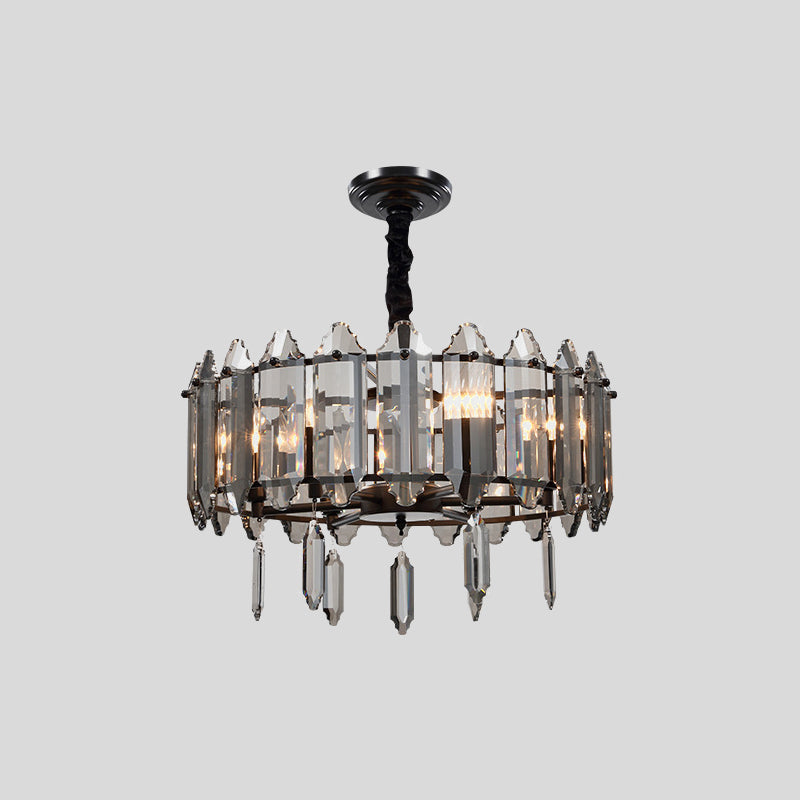 Lampadario a soffitto della camera da letto circolare moderna Crystal 6 teste Black sospeso Luce a sospensione