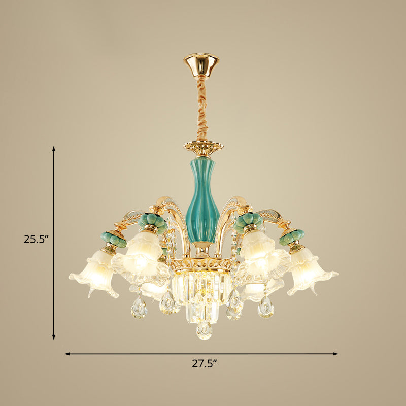 Lampadino a 6 tappe del lampadario a fiore che cade lampada a sospensione in vetro glassata con alteo con accento di cristallo