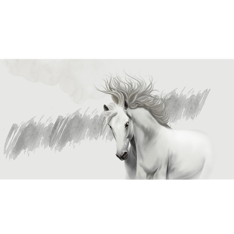 Minimalist Horse Wall Art in Grey and White Coffee Shop Mural Wallpaper, Personalized Size Available