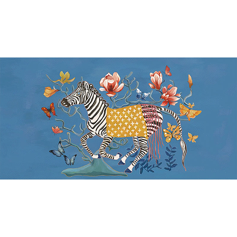 Classic Zebra and Flower Mural for Accent Wall, Big Wall Covering in Natural Color