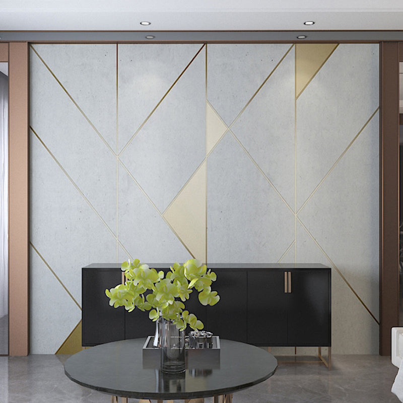 Minimalist Color Block Mural Wallpaper for Coffee Shop, Gold and Grey, Personalized Size Available