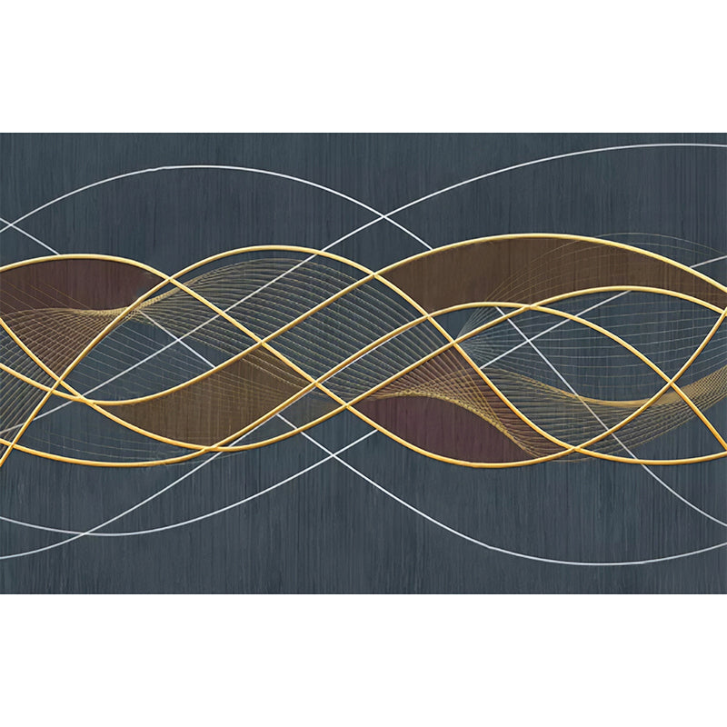 Modern Swirling Line Mural Wallpaper Dark Blue Coffee Shop Wall Covering, Full Size