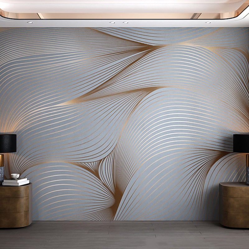 Big Cluster Line Wall Mural Grey and Gold Non-Woven Fabric Wall Covering for Coffee Shop, Personalized Size Available