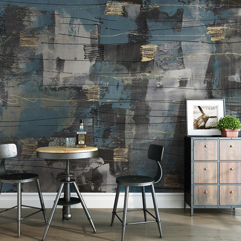 Peinture murale bloc de couleur pleine grandeur en tissu non tissé bleu et gris, revêtement mural pour la décoration de la maison, sur mesure