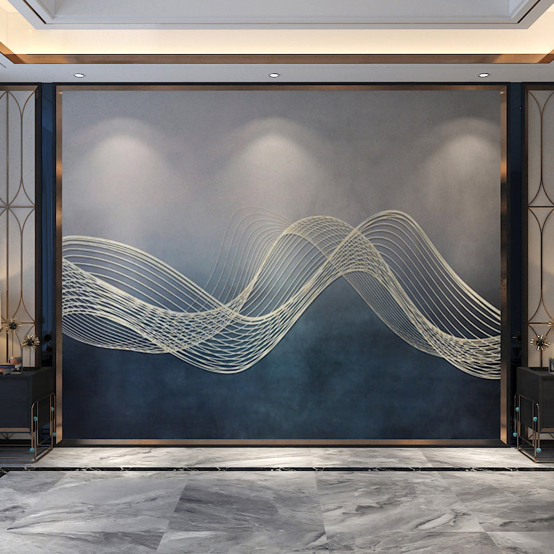 Full Outspread Line Mural Contemporary 3D Effect Wall Art in Blue and Grey