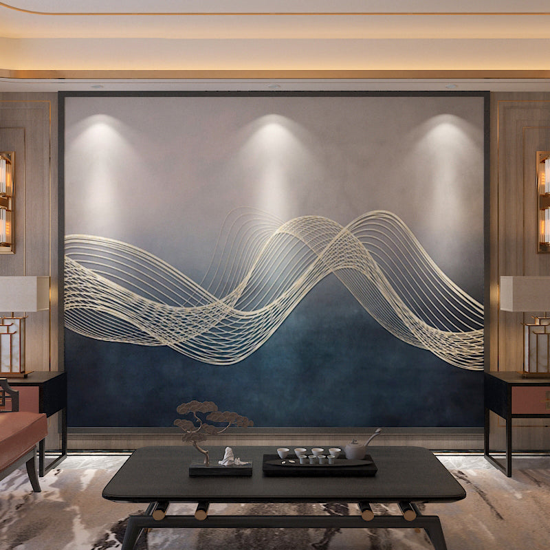 Full Outspread Line Mural Contemporary 3D Effect Wall Art in Blue and Grey