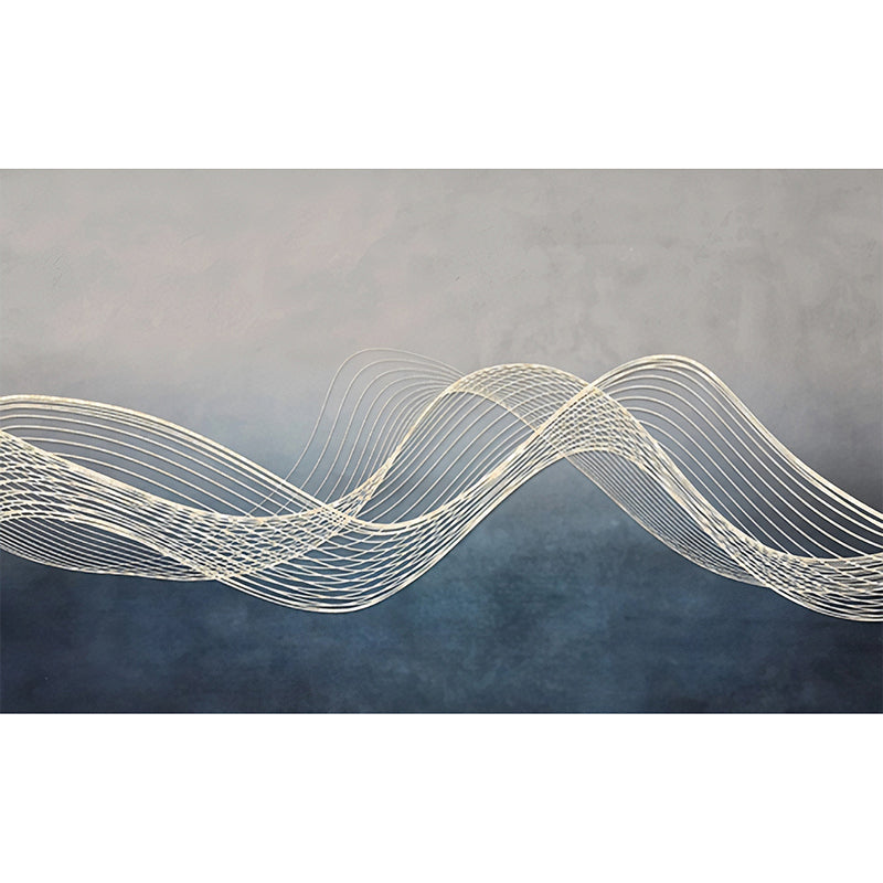 Full Outspread Line Mural Contemporary 3D Effect Wall Art in Blue and Grey