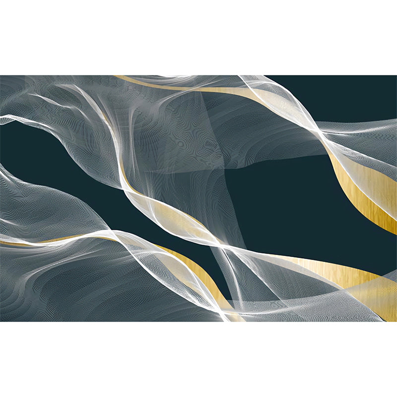 Minimalist Swirling Smoke Wall Art for Office Room, Big Wall Covering in Dark Green