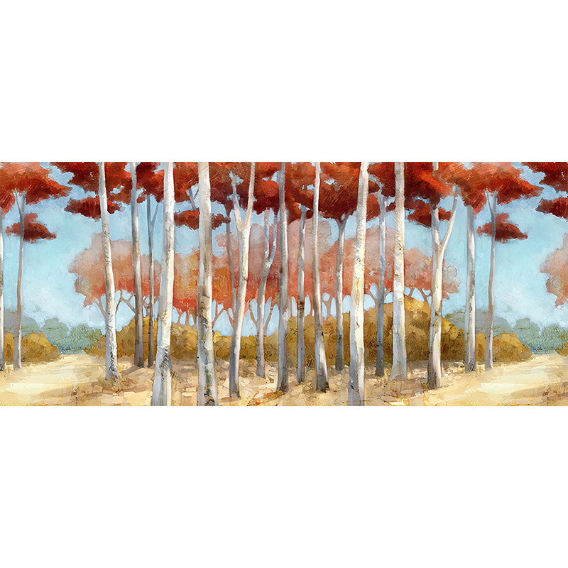 Red Forest Wall Covering Moisture-Resistant Wall Mural for Coffee Shop