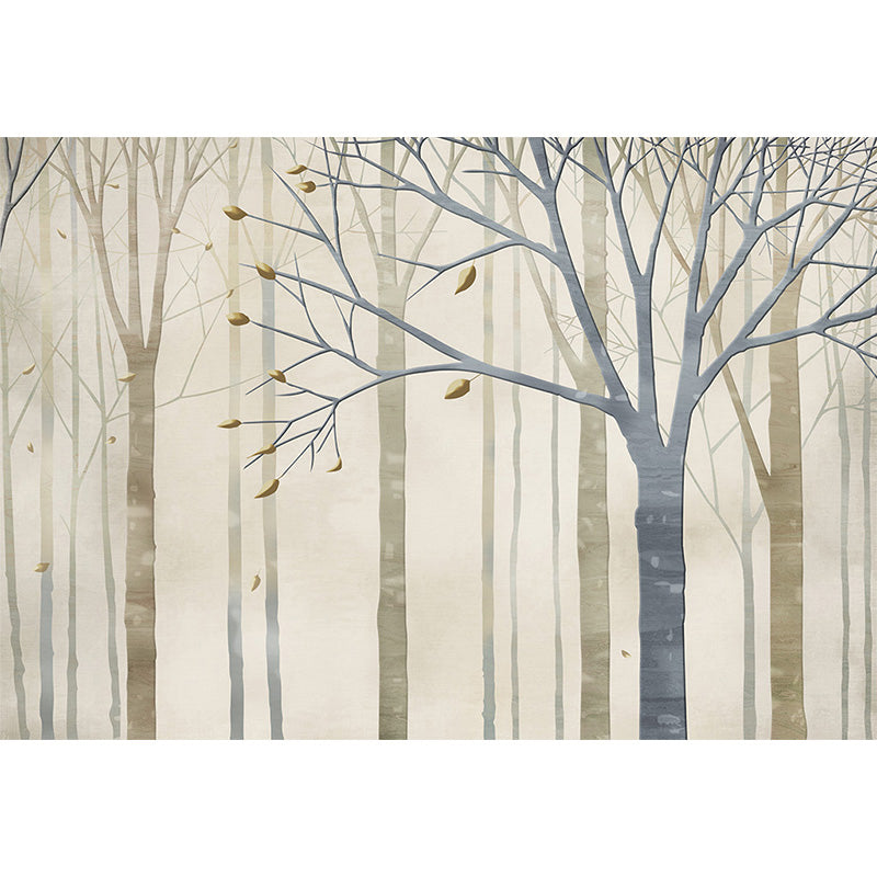 Illustration Style Forest Mural Full Size Wall Art in Grey and Coffee for Bedroom, Custom-Made