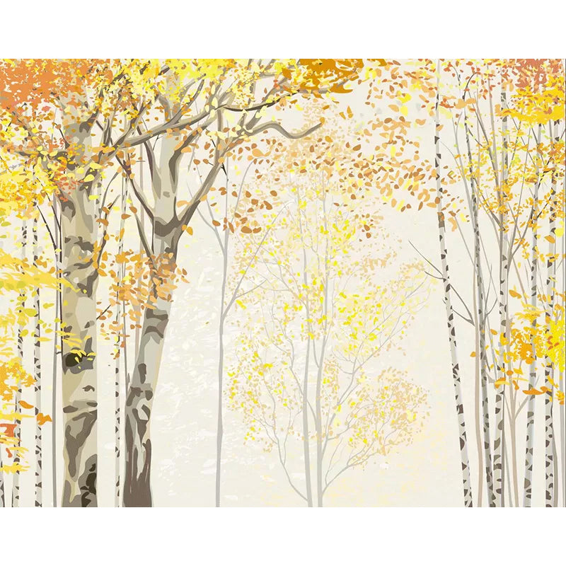 Extra Large Nostalgic Wall Decor Yellow Autumn Forest Wall Mural, Customized Size Available