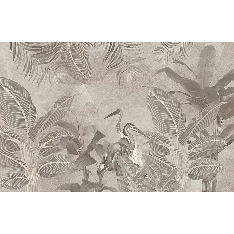 Taupe Coffee Tropical Forest Mural Stain-Resistant Wall Covering for Living Room