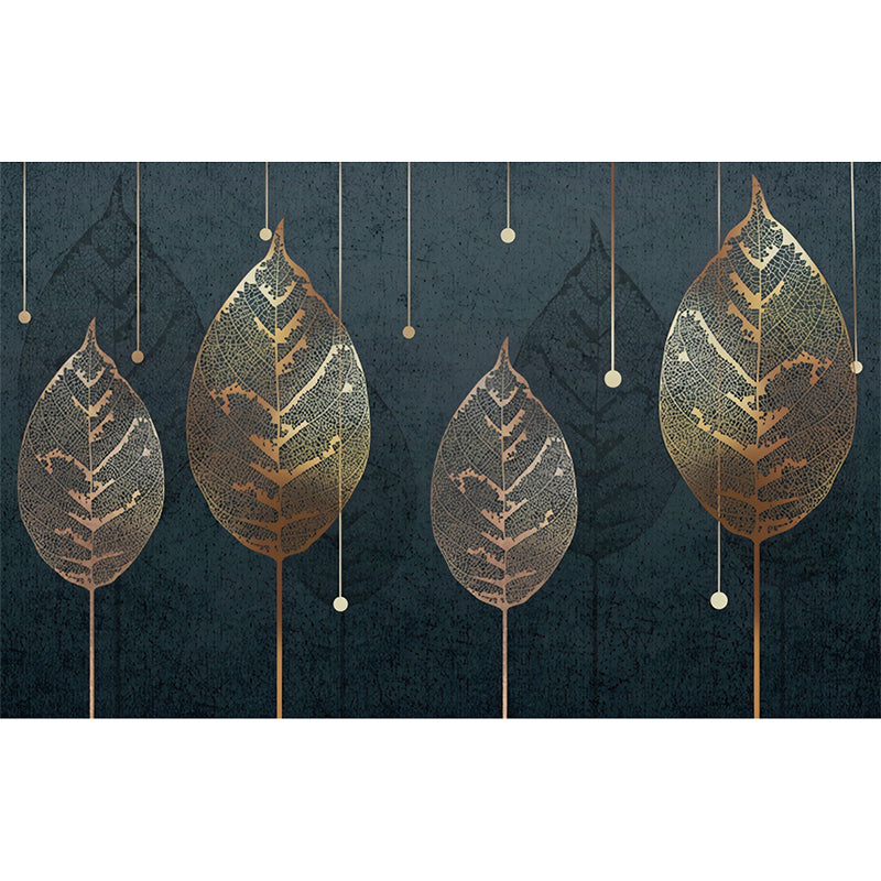 Leaf Wall Covering Living Room Personalized Mural Wallpaper in Blackish Green