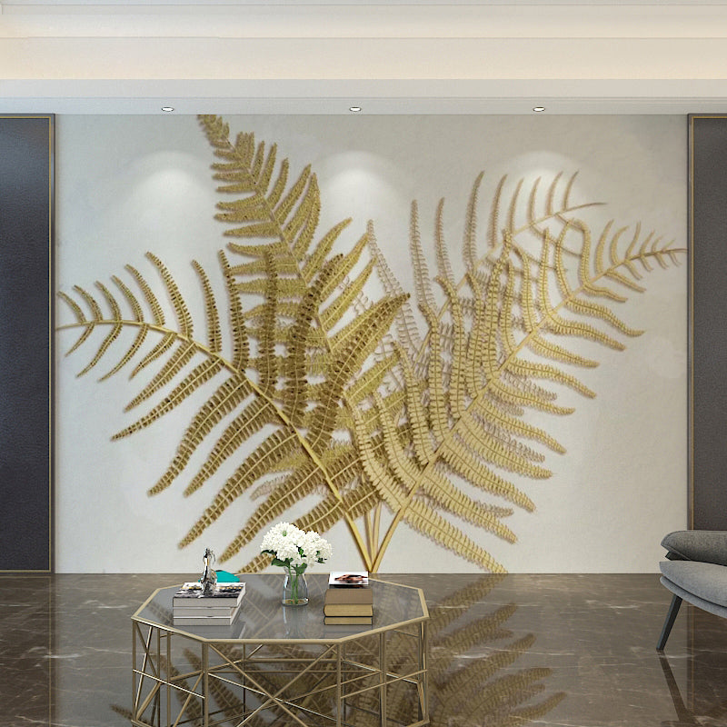 Fern Wall Decor in Yellow and Green, Minimalist Wall Mural for Living Room