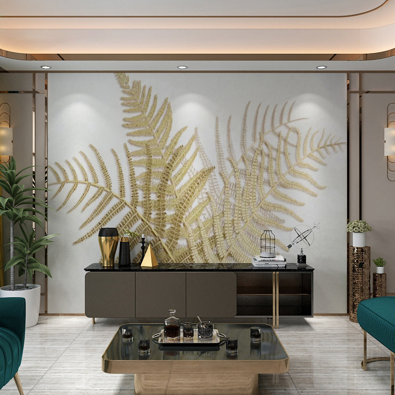 Fern Wall Decor in Yellow and Green, Minimalist Wall Mural for Living Room