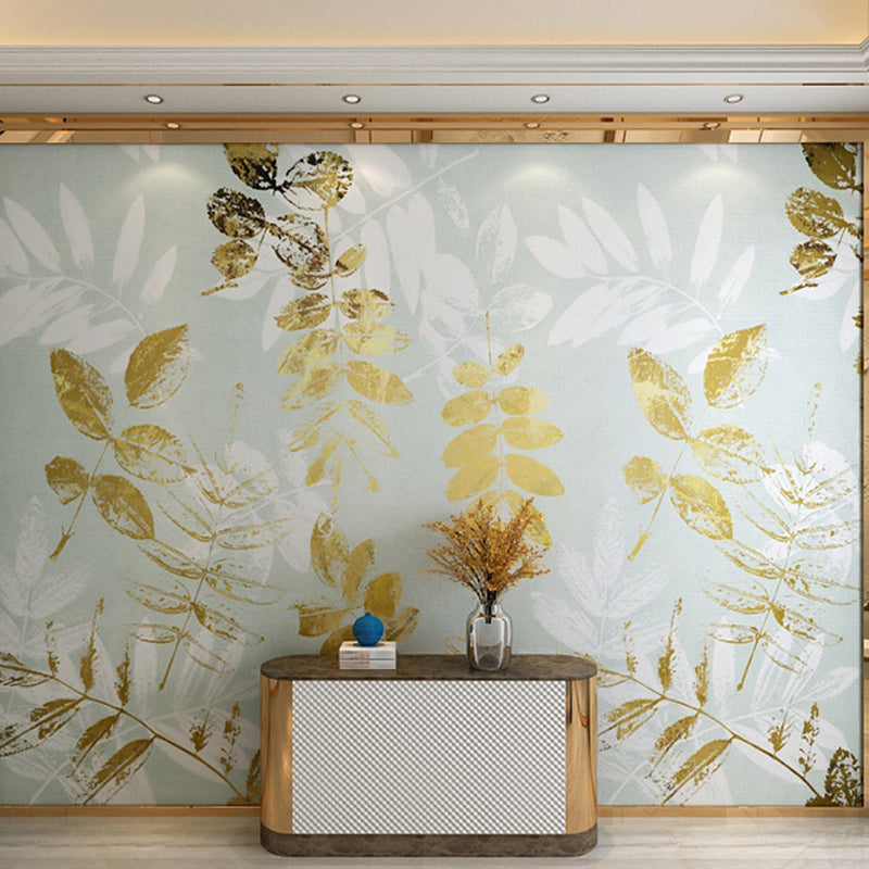 Big Nordic Plant Mural Wallpaper for Accent Wall Fantasy Branch in Yellow and Green, Moisture Resistant