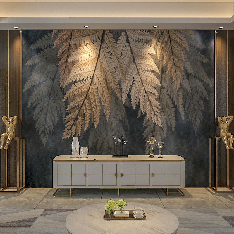 Tropical Fern Mural Wallpaper for Coffee Shop, Coffee and Brown, Made to Measure