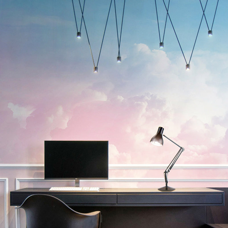 Extra Large Mural Pink Cloud and Blue Sky Non-Woven Fabric Wall Covering for Home Decor, Custom-Made