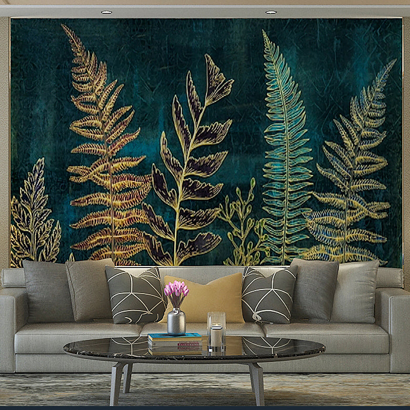Minimalist Fern Mural Wallpaper in Dark Green Home Decor Wall Art, Personalized Size Available